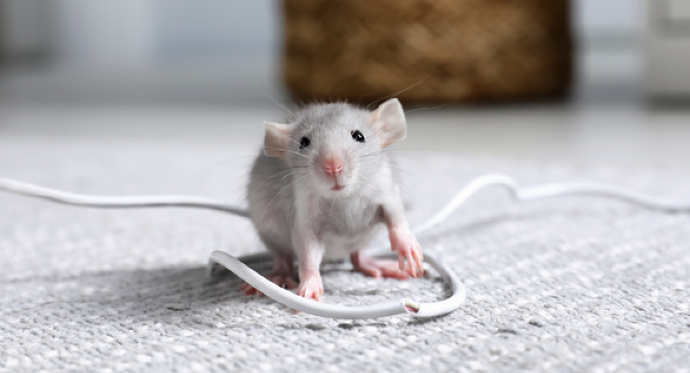 Mouse chewing a cable - ow to prevent pests like mice from damaging the electrics in your Nazeing or Broxbourne home. 